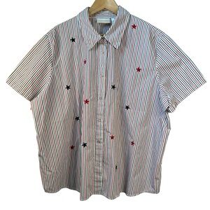 Alfred Dunner Snap Button Red White Blue Embroidered Shirt 22W Stars Stripes